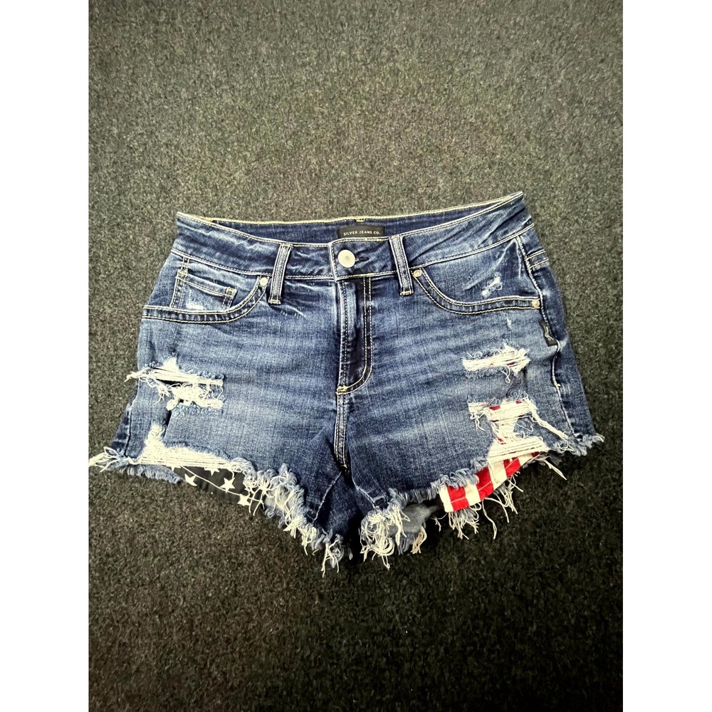 Silver Jeans Co. Boyfriend Shorts Womens 27 Blue Denim Cotton Stretch Distressed